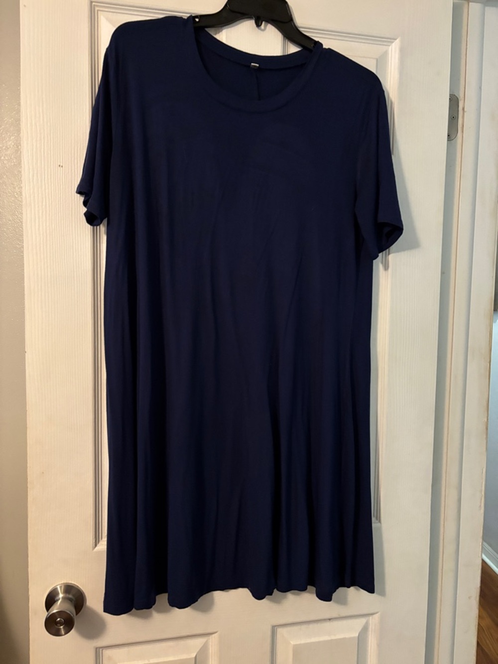 Simple Navy Blue Short Sleeve Swing Dress